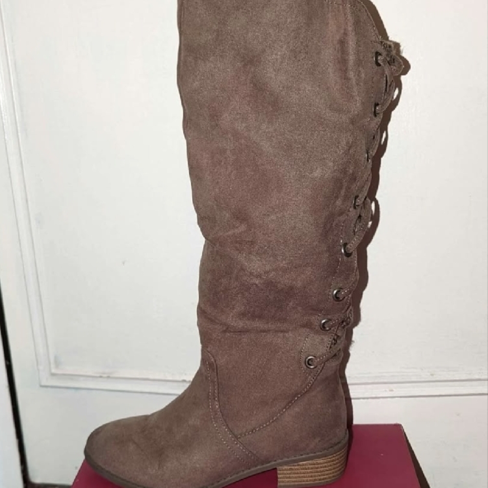 Taupe Wide Calf Suede Knee-High Boots